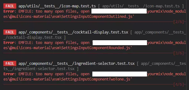 EMFILE: too many open files というエラーメッセージが表示されたコンソール画面